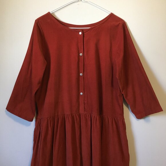 French Quintessence Elgantine Dress in Burnt Orange Terracotta Corduroy - Picture 4 of 16